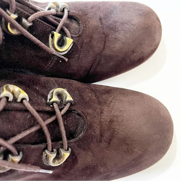 Stuart Weitzman Dark Brown Suede Lace Up Wedge‎ Ankle Boot Women’s Size 10 Fall - Picture 6 of 11
